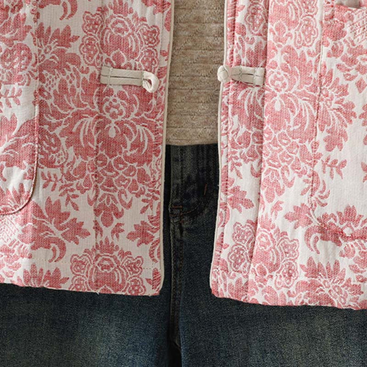 Veste thermique à manches longues pour femme Buddha Stones, ornée de pivoines, avec boutons grenouille et poches. - image 10