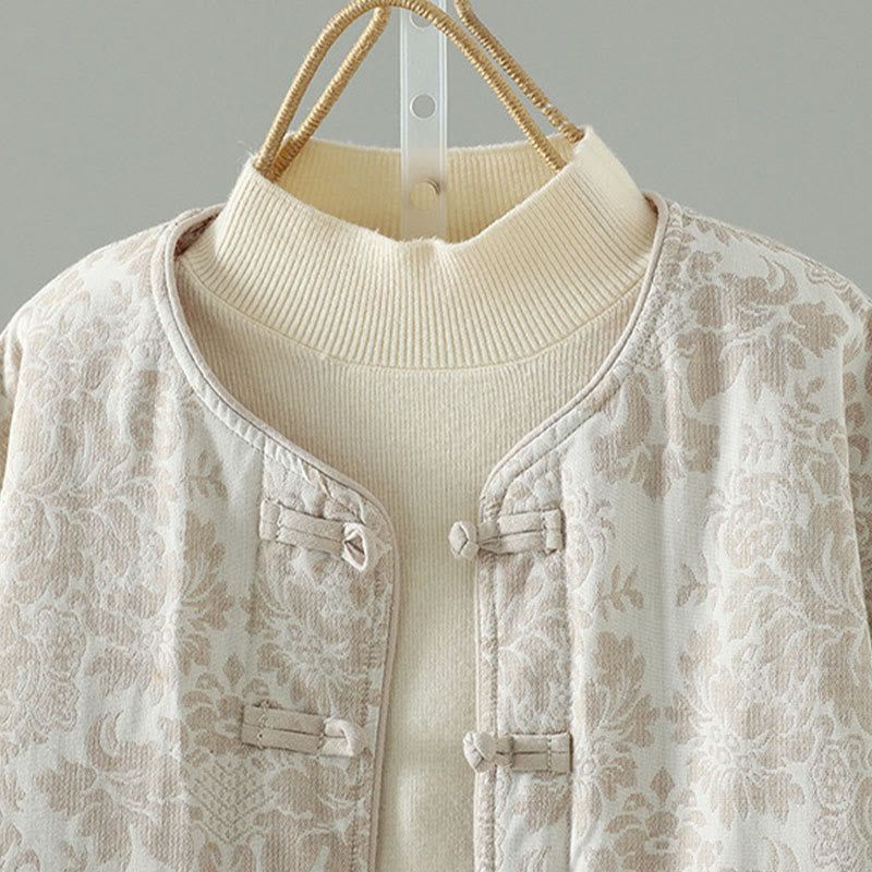 Veste thermique à manches longues pour femme Buddha Stones, ornée de pivoines, avec boutons grenouille et poches. - image 13