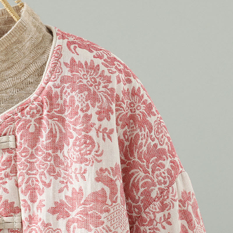 Veste thermique à manches longues pour femme Buddha Stones, ornée de pivoines, avec boutons grenouille et poches. - image 4