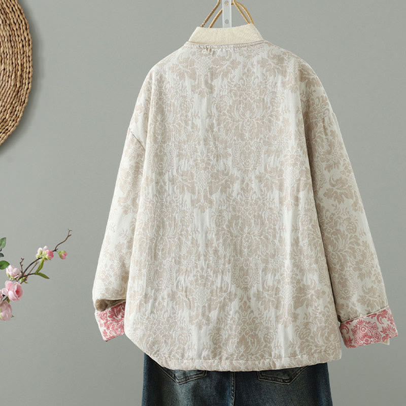 Veste thermique à manches longues pour femme Buddha Stones, ornée de pivoines, avec boutons grenouille et poches. - image 12