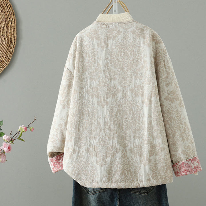 Veste thermique à manches longues pour femme Buddha Stones, ornée de pivoines, avec boutons grenouille et poches. - image 12