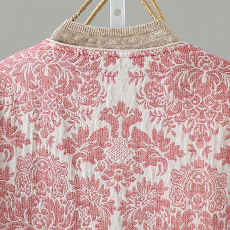 Veste thermique à manches longues pour femme Buddha Stones, ornée de pivoines, avec boutons grenouille et poches. - image 5