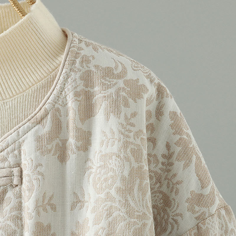 Veste thermique à manches longues pour femme Buddha Stones, ornée de pivoines, avec boutons grenouille et poches. - image 15