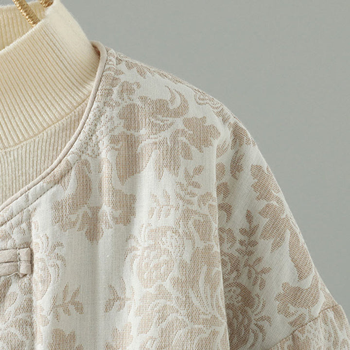 Veste thermique à manches longues pour femme Buddha Stones, ornée de pivoines, avec boutons grenouille et poches. - image 15