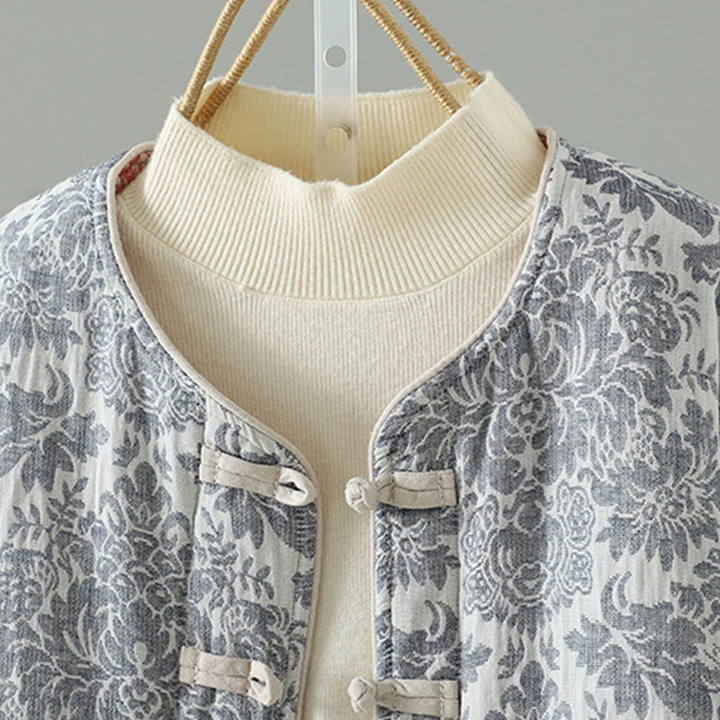 Veste thermique à manches longues pour femme Buddha Stones, ornée de pivoines, avec boutons grenouille et poches. - image 23