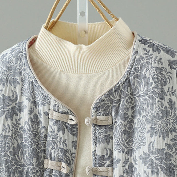 Veste thermique à manches longues pour femme Buddha Stones, ornée de pivoines, avec boutons grenouille et poches. - image 23