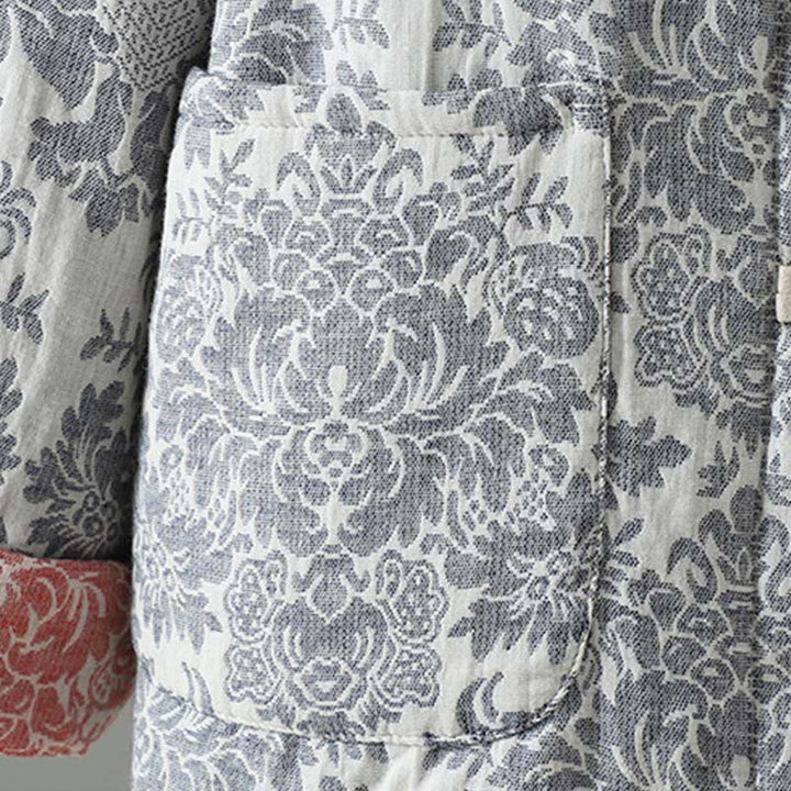 Veste thermique à manches longues pour femme Buddha Stones, ornée de pivoines, avec boutons grenouille et poches. - image 26