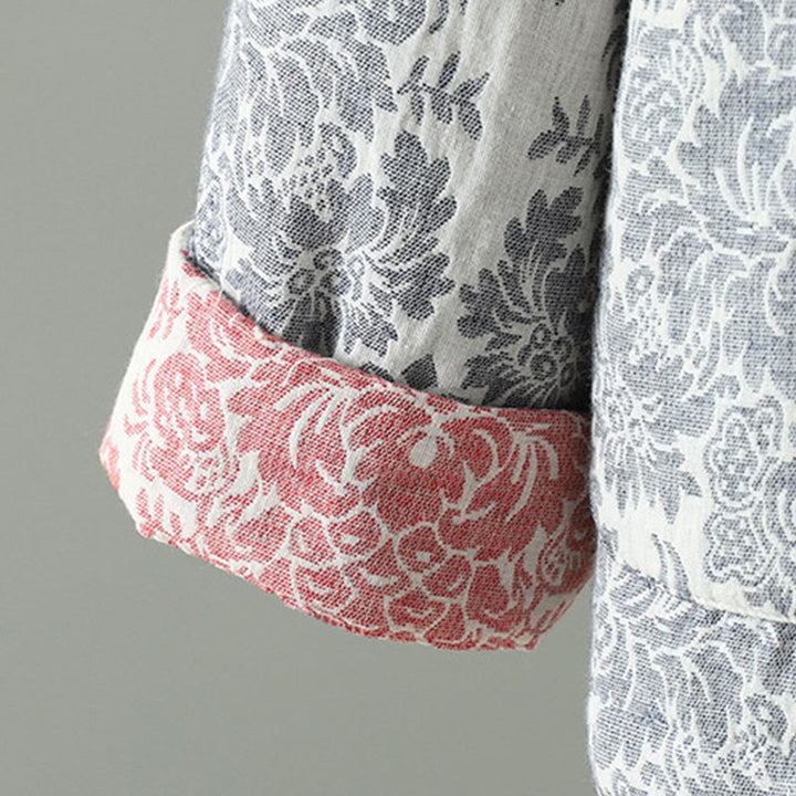 Veste thermique à manches longues pour femme Buddha Stones, ornée de pivoines, avec boutons grenouille et poches. - image 25