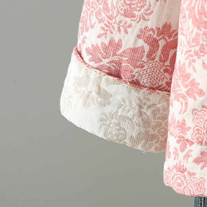 Veste thermique à manches longues pour femme Buddha Stones, ornée de pivoines, avec boutons grenouille et poches. - image 9