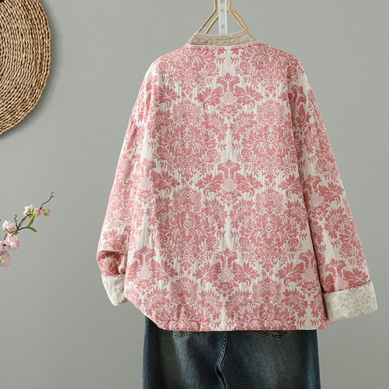Veste thermique à manches longues pour femme Buddha Stones, ornée de pivoines, avec boutons grenouille et poches. - image 2