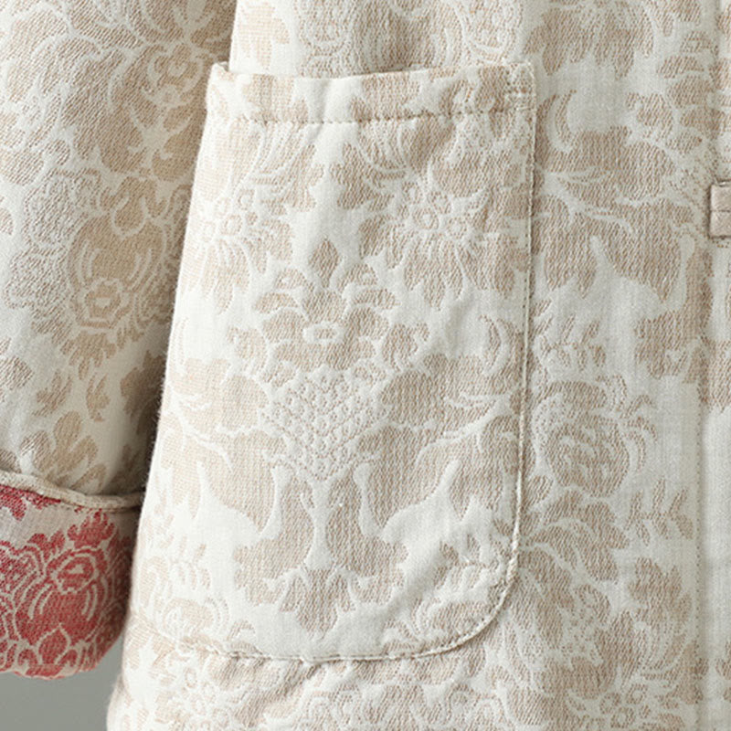 Veste thermique à manches longues pour femme Buddha Stones, ornée de pivoines, avec boutons grenouille et poches. - image 17