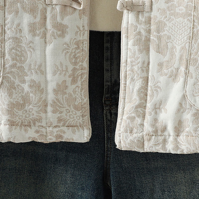 Veste thermique à manches longues pour femme Buddha Stones, ornée de pivoines, avec boutons grenouille et poches. - image 19