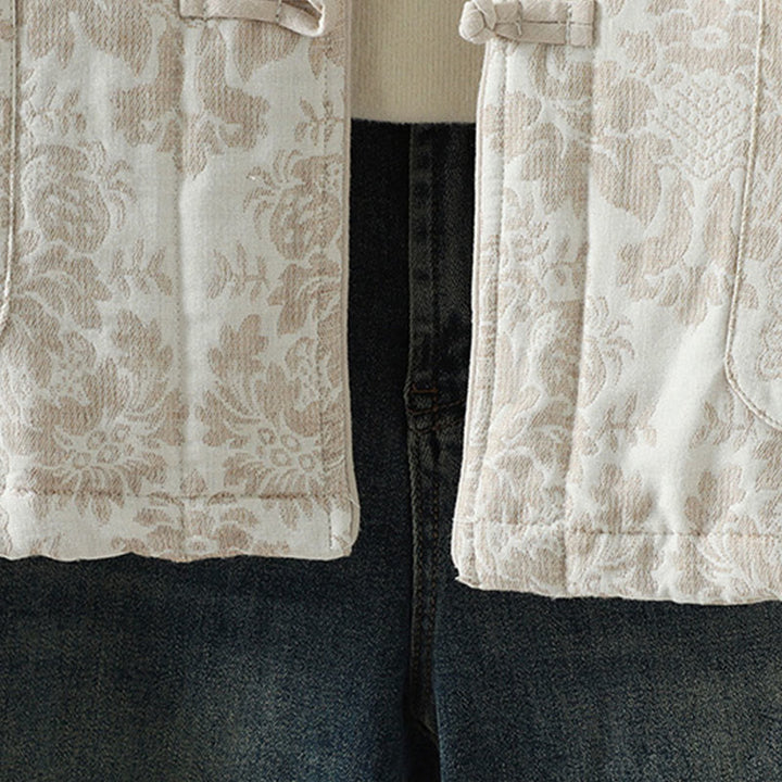 Veste thermique à manches longues pour femme Buddha Stones, ornée de pivoines, avec boutons grenouille et poches. - image 19