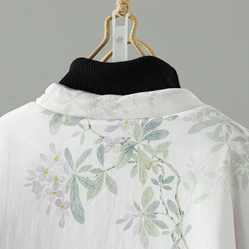 Veste thermique à manches longues pour femme Buddha Stones, motif fleurs et feuilles violettes, fermeture à boutons grenouille - image 3