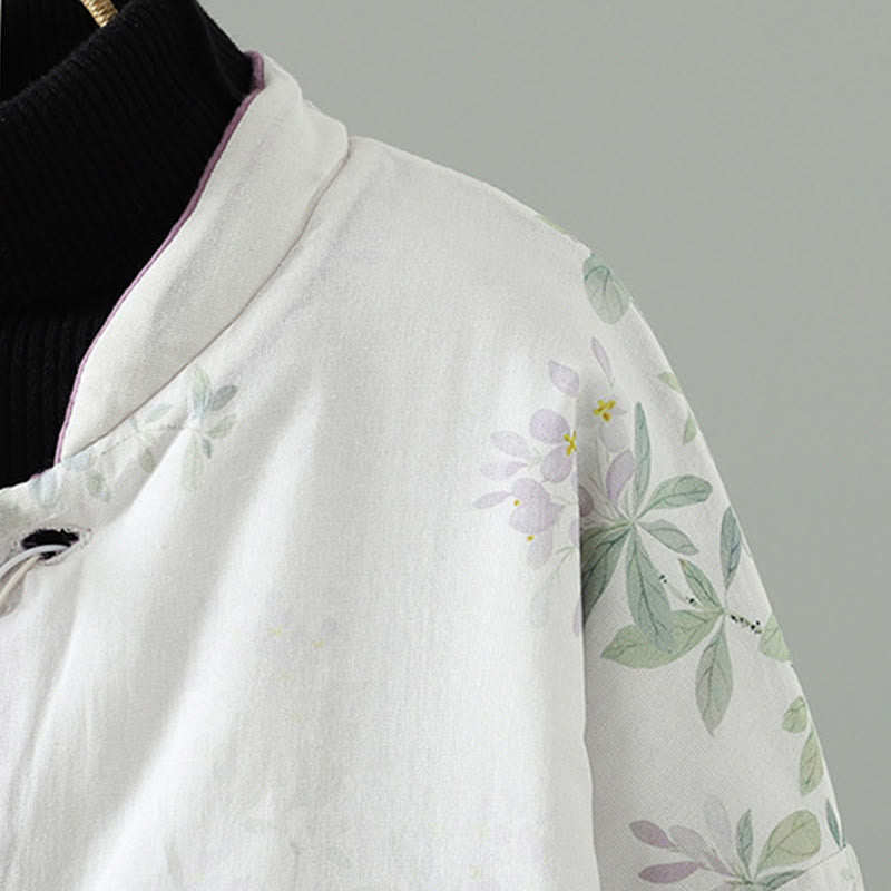 Veste thermique à manches longues pour femme Buddha Stones, motif fleurs et feuilles violettes, fermeture à boutons grenouille - image 4