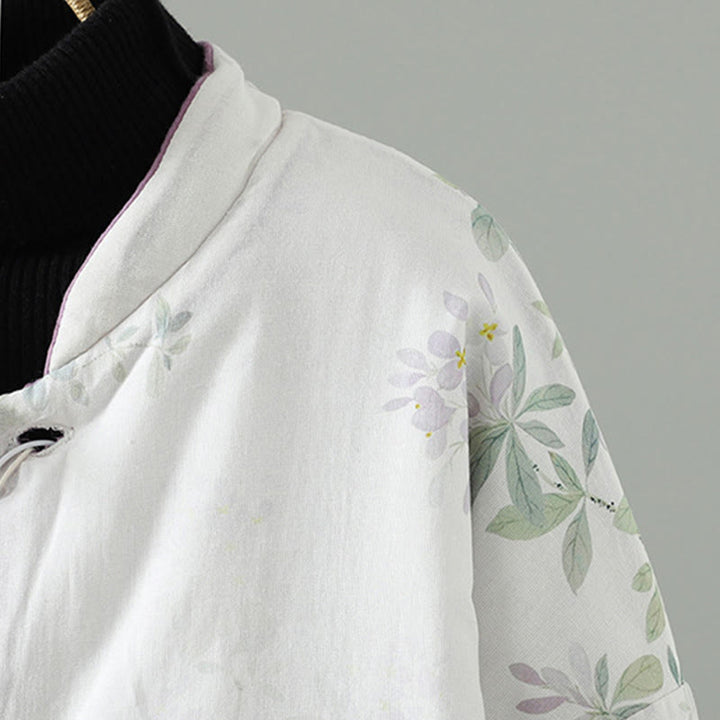 Veste thermique à manches longues pour femme Buddha Stones, motif fleurs et feuilles violettes, fermeture à boutons grenouille - image 4