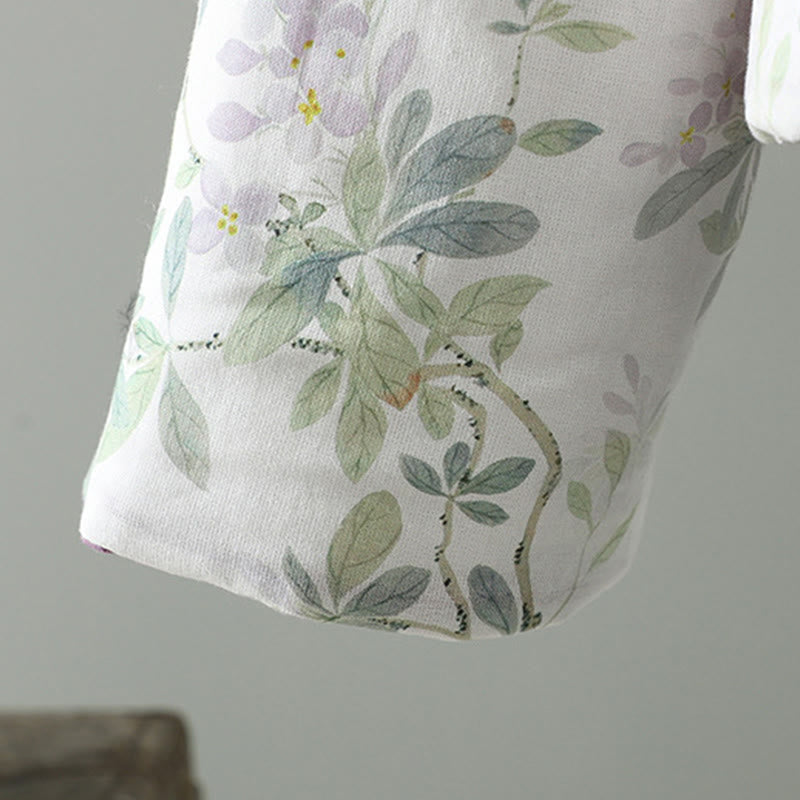 Veste thermique à manches longues pour femme Buddha Stones, motif fleurs et feuilles violettes, fermeture à boutons grenouille - image 7