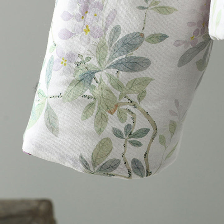 Veste thermique à manches longues pour femme Buddha Stones, motif fleurs et feuilles violettes, fermeture à boutons grenouille - image 7