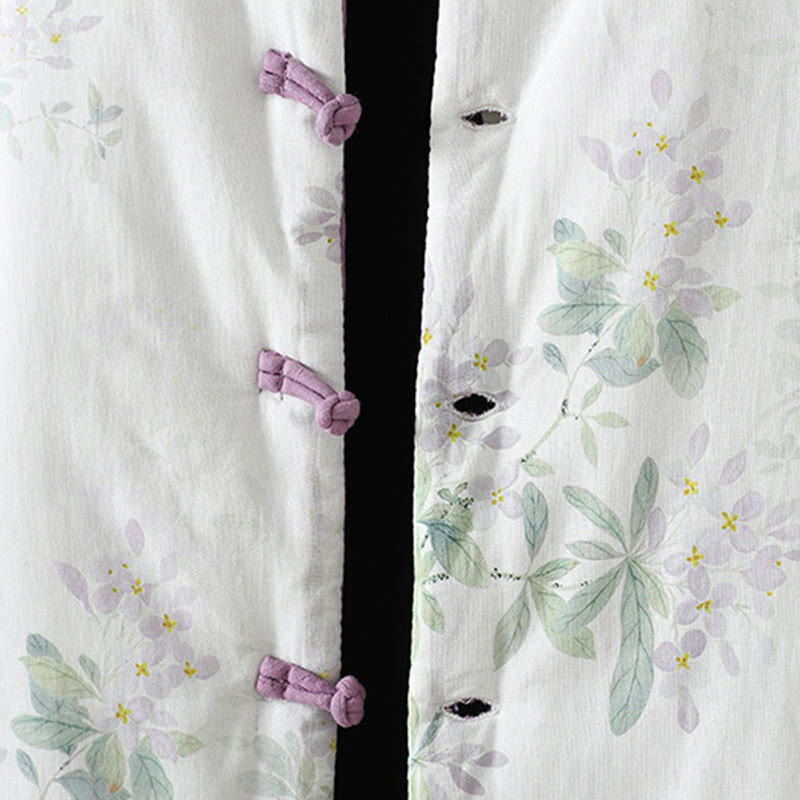 Veste thermique à manches longues pour femme Buddha Stones, motif fleurs et feuilles violettes, fermeture à boutons grenouille - image 6