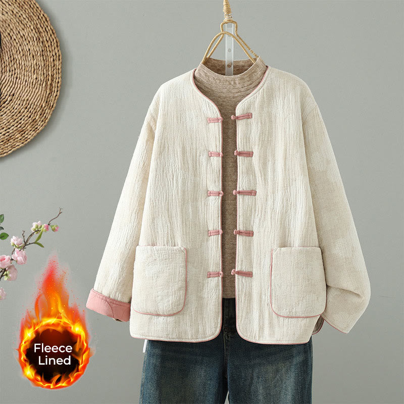 Veste thermique beige à manches longues et poches pour femme Buddha Stones - Neige - US8-10，UK/AU12-14，EU40-42 (2XL) - image 0