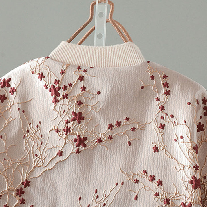 Veste thermique à manches longues pour femme avec poches, ornée de Buddha Stones, de fleurs rouges et de boutons en forme de vigne. - image 3