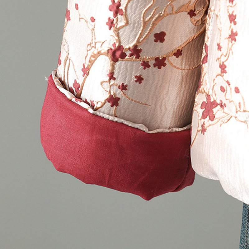 Veste thermique à manches longues pour femme avec poches, ornée de Buddha Stones, de fleurs rouges et de boutons en forme de vigne. - image 8