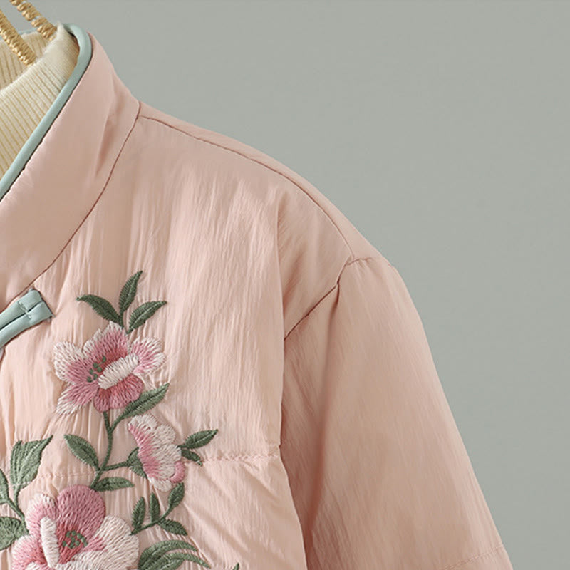 Veste thermique femme à manches longues avec poches, broderie de fleurs de pêcher et Buddha Stones - image 5