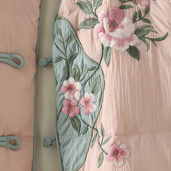 Veste thermique femme à manches longues avec poches, broderie de fleurs de pêcher et Buddha Stones - image 6