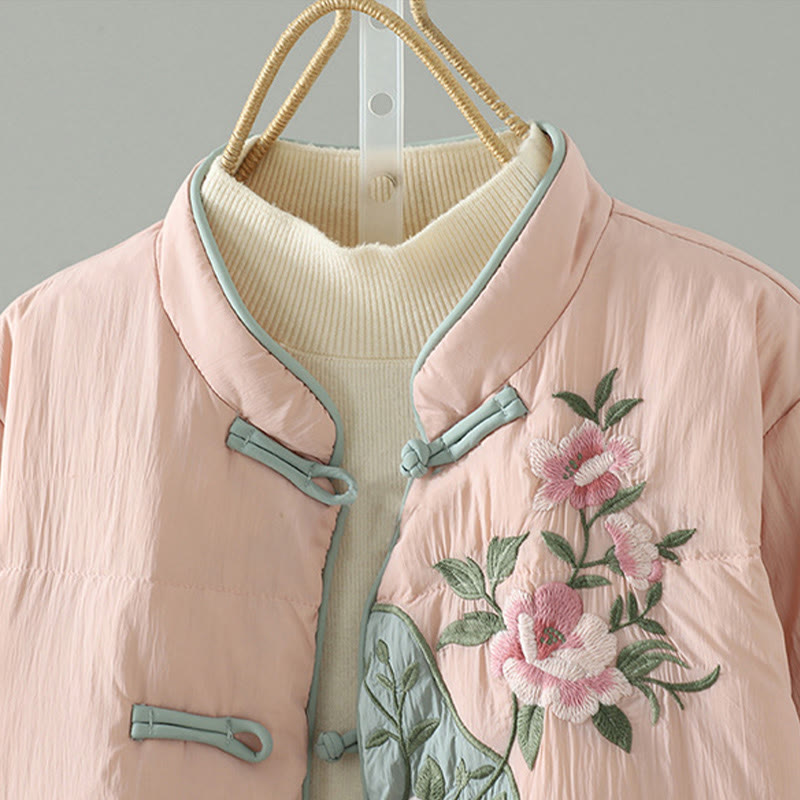 Veste thermique femme à manches longues avec poches, broderie de fleurs de pêcher et Buddha Stones - image 3