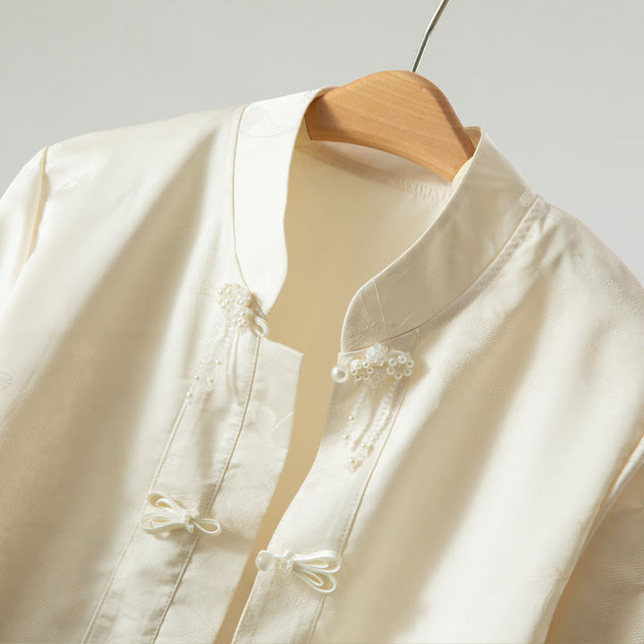 Veste à manches longues pour femme avec broderie de fleurs d'automne et boutons grenouille, ornée de Buddha Stones - image 2