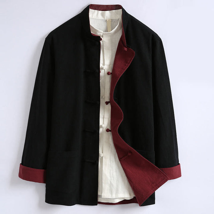 Veste réversible chinoise à manches longues en coton avec boutons grenouille, motif Buddha Stones - Noir - US/UK/AU46，EU56 (5XL) - image 3