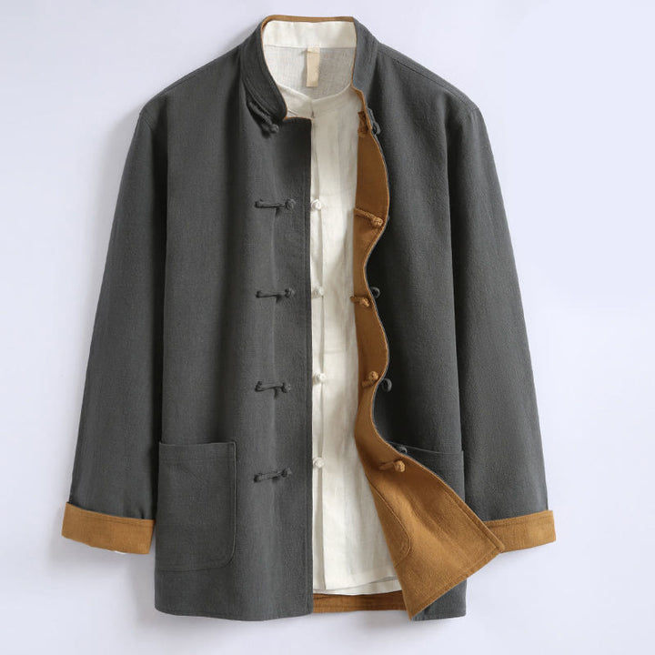 Veste réversible chinoise à manches longues en coton avec boutons grenouille, motif Buddha Stones - Gris - US/UK/AU46，EU56 (5XL) - image 0