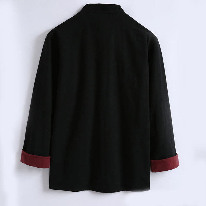 Veste réversible chinoise à manches longues en coton avec boutons grenouille, motif Buddha Stones - image 4