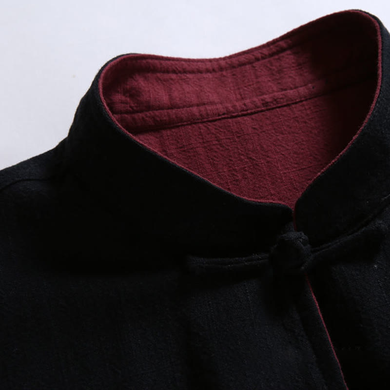 Veste réversible chinoise à manches longues en coton avec boutons grenouille, motif Buddha Stones - image 6