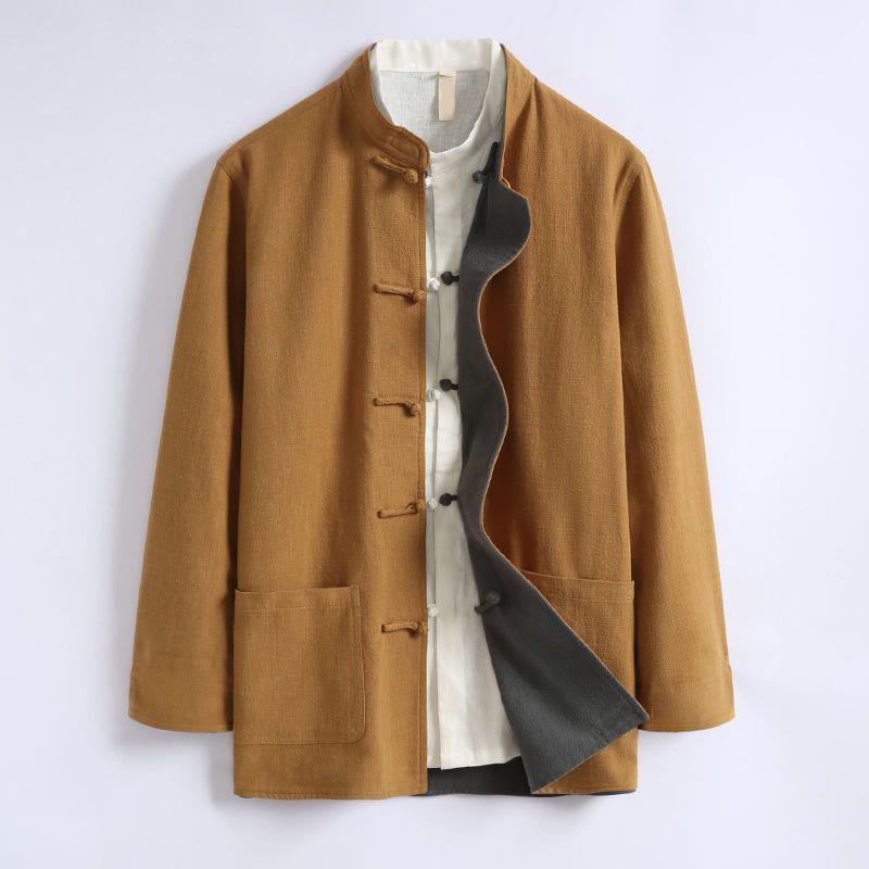 Veste réversible chinoise à manches longues en coton avec boutons grenouille, motif Buddha Stones - image 1