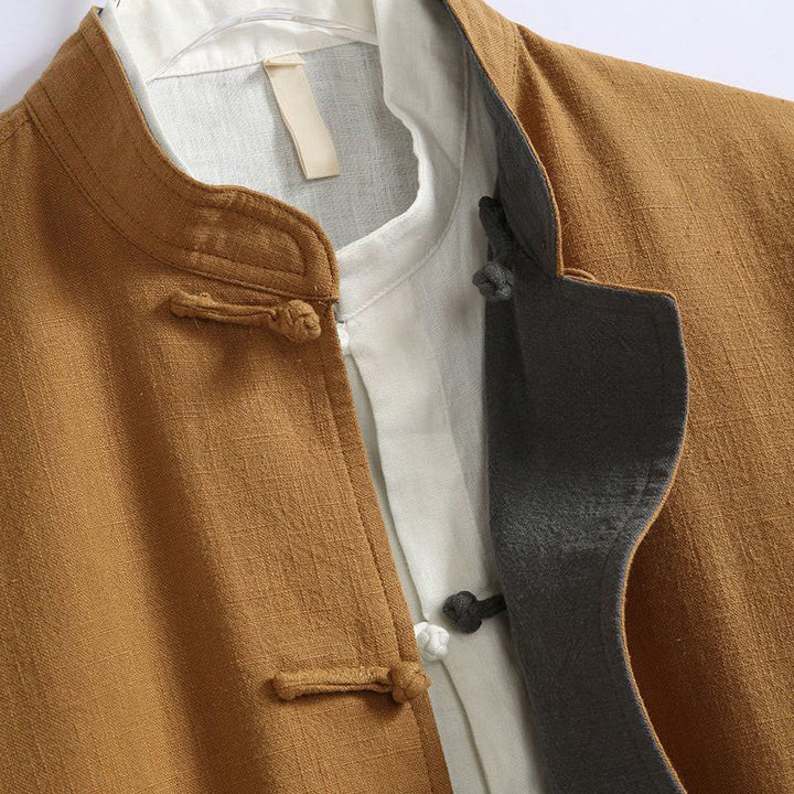 Veste réversible chinoise à manches longues en coton avec boutons grenouille, motif Buddha Stones - image 2