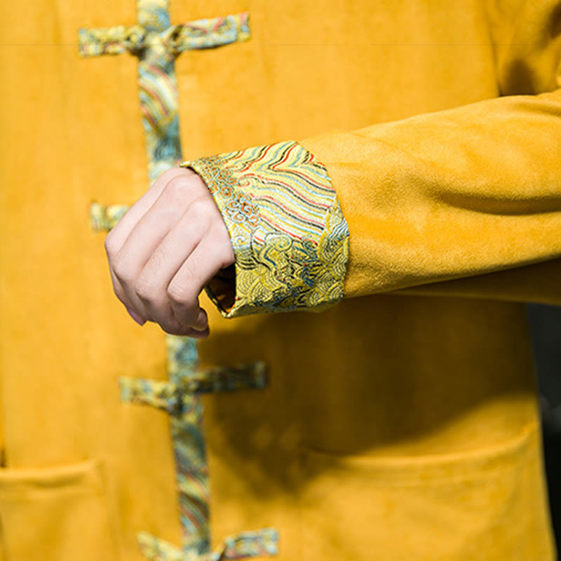 Veste en daim et coton à manches longues pour homme, motif vagues d'automne et Buddha Stones, avec poches et boutons grenouille - image 13