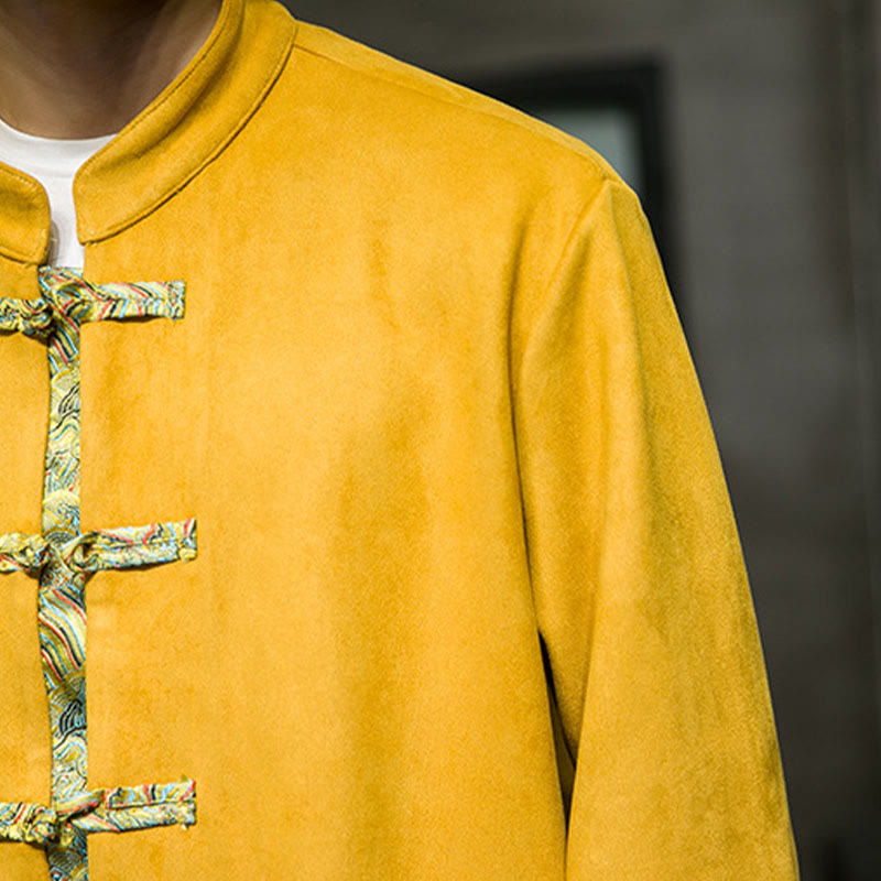 Veste en daim et coton à manches longues pour homme, motif vagues d'automne et Buddha Stones, avec poches et boutons grenouille - image 11