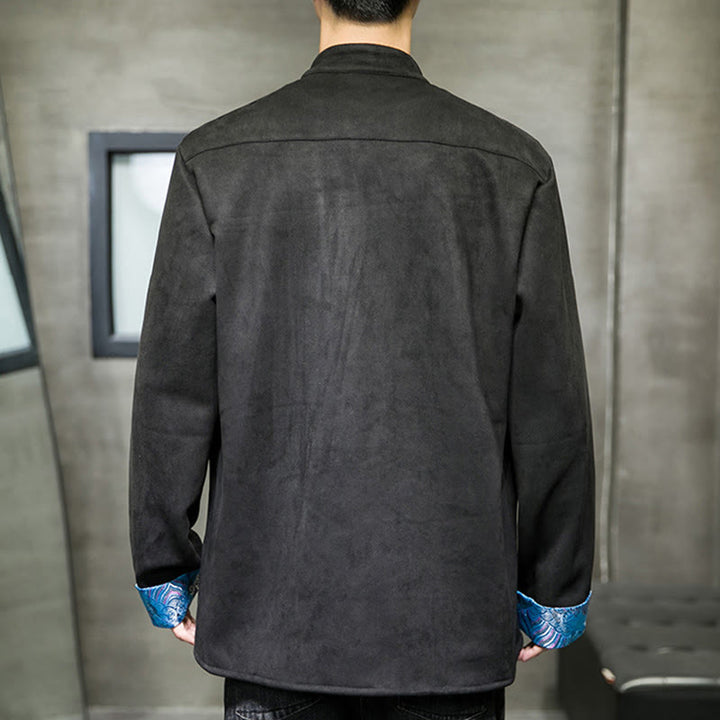 Veste en daim et coton à manches longues pour homme, motif vagues d'automne et Buddha Stones, avec poches et boutons grenouille - image 18