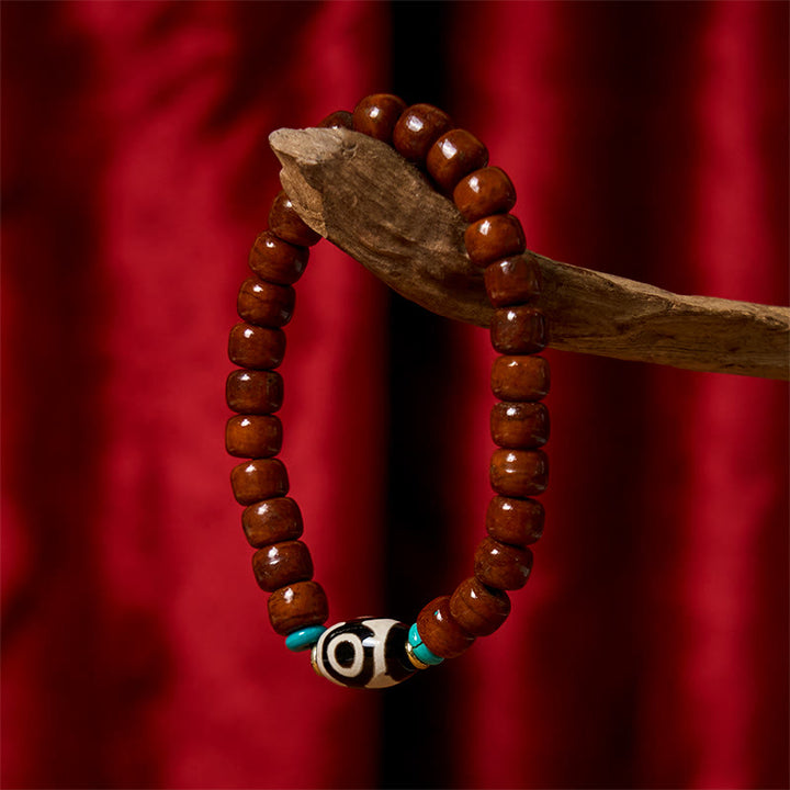 Bracelet porte-bonheur en perles d'os Vajra à trois yeux Dzi en Buddha Stones - Perles en os et perle Dzi à trois yeux (Tour de poignet : 15-16 cm) - image 7