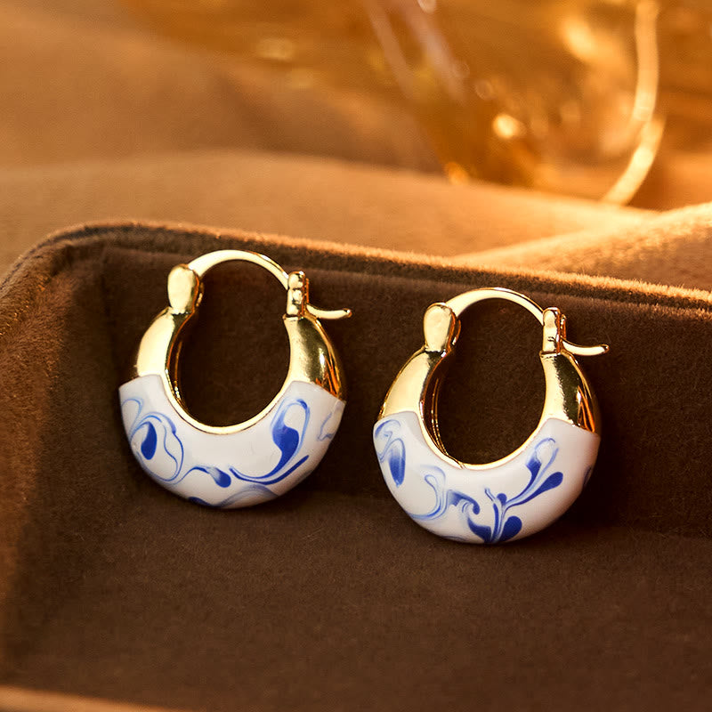 Boucles d'oreilles en forme de U en plaqué cuivre et émail doré 18 carats avec Buddha Stones - Cuivre et émail (poteaux en cuivre) - image 0