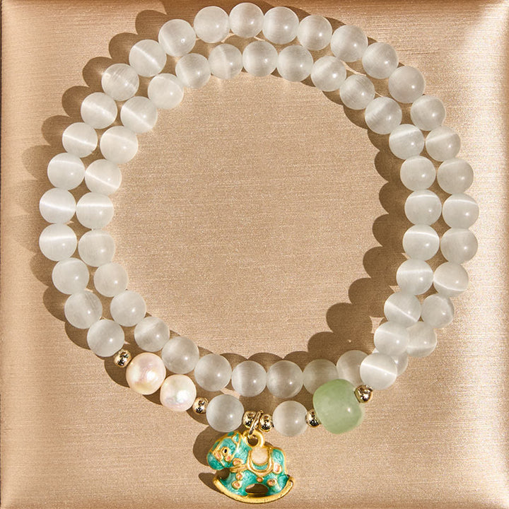 Bracelet double rang de Buddha Stones , symbole de paix et d'amour - Chrysobéryl (Tour de poignet 14-17 cm) - image 0