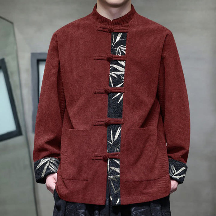 Veste en velours côtelé de coton à manches longues pour homme, avec poches, Buddha Stones d'automne et boutons en bambou. - image 3