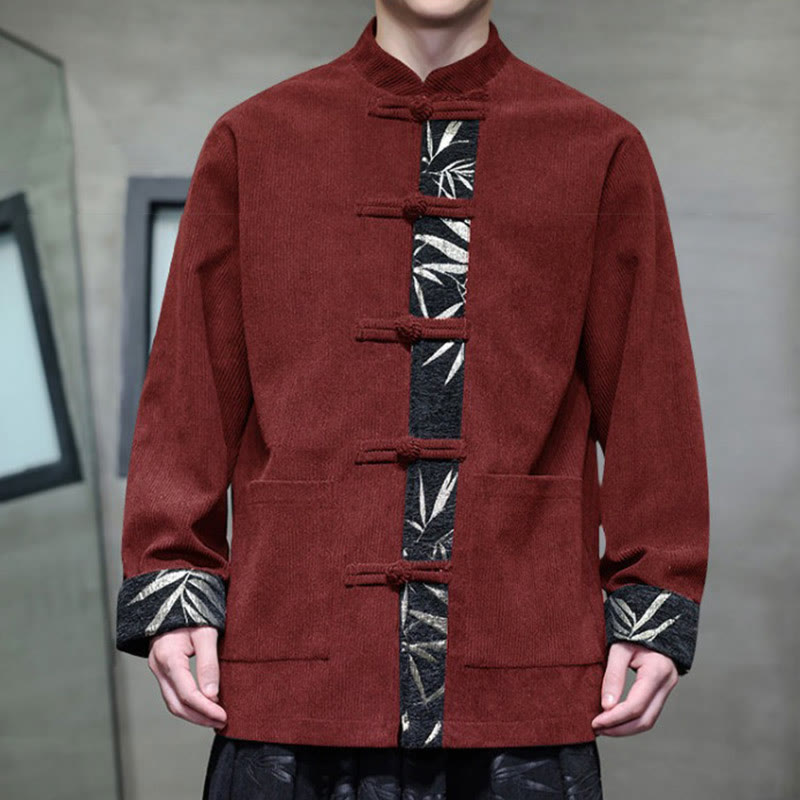 Veste en velours côtelé de coton à manches longues pour homme, avec poches, Buddha Stones d'automne et boutons en bambou. - image 2