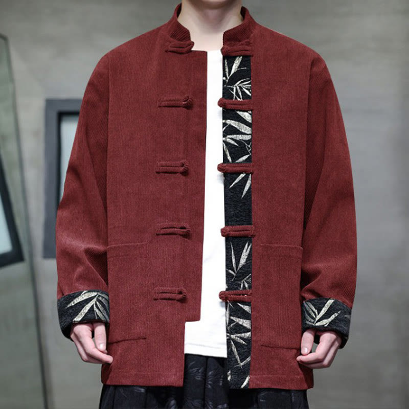 Veste en velours côtelé de coton à manches longues pour homme, avec poches, Buddha Stones d'automne et boutons en bambou. - image 4