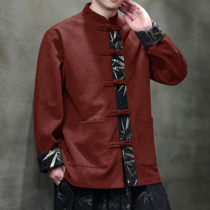 Veste en velours côtelé de coton à manches longues pour homme, avec poches, Buddha Stones d'automne et boutons en bambou. - image 1