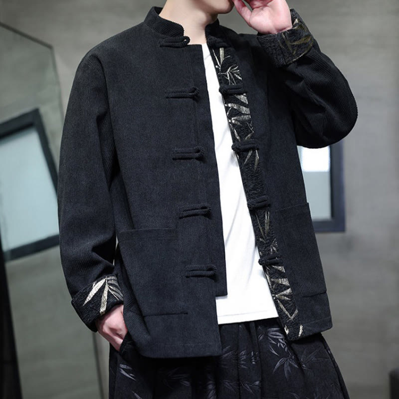 Veste en velours côtelé de coton à manches longues pour homme, avec poches, Buddha Stones d'automne et boutons en bambou. - image 7