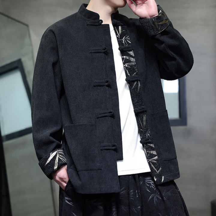 Veste en velours côtelé de coton à manches longues pour homme, avec poches, Buddha Stones d'automne et boutons en bambou. - image 7