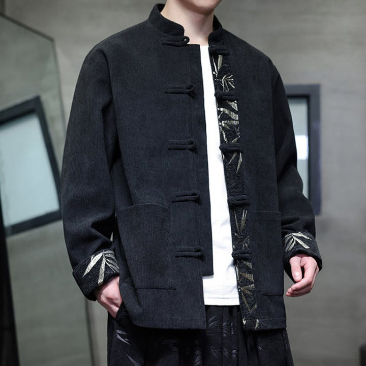 Veste en velours côtelé de coton à manches longues pour homme, avec poches, Buddha Stones d'automne et boutons en bambou. - image 12