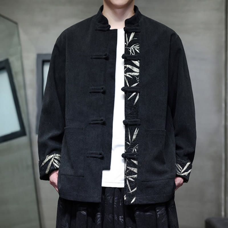 Veste en velours côtelé de coton à manches longues pour homme, avec poches, Buddha Stones d'automne et boutons en bambou. - image 6